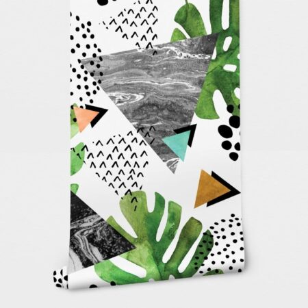 Αυτοκόλλητη Ταπετσαρία τοίχου WATERCOLOR TROPICAL LEAVES AND TRIANGLES - Tropical Sticky 2
