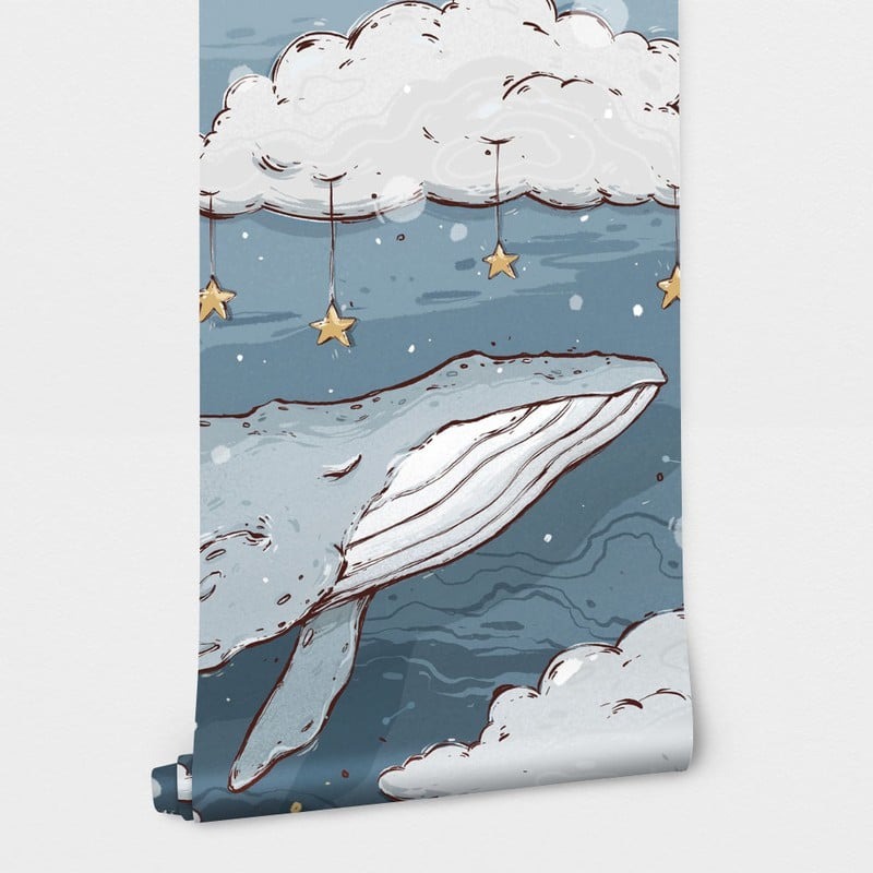 Αυτοκόλλητη Ταπετσαρία τοίχου WHALE AMONG CLOUDS AND STARS
