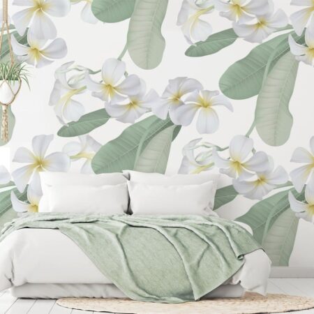 Αυτοκόλλητη Ταπετσαρία τοίχου WHITE PLUMERIA FLOWERS - Floral - Λουλουδια