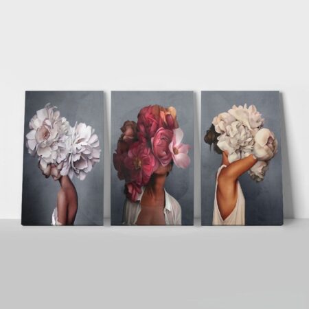 Σετ Τριπτυχος Πινακας σε καμβά WOMEN FLOWER HEADS - Πορτραιτα και Φιγουρες Sticky 1