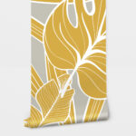 Αυτοκόλλητη Ταπετσαρία τοίχου YELLOW AND GREY TROPICAL LEAVES