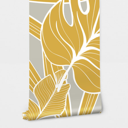 Αυτοκόλλητη Ταπετσαρία τοίχου YELLOW AND GREY TROPICAL LEAVES - Tropical Sticky 2