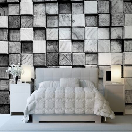 Αυτοκόλλητη Ταπετσαρία τοίχου GREY WOODEN BLOCKS - Απομίμηση υλικών