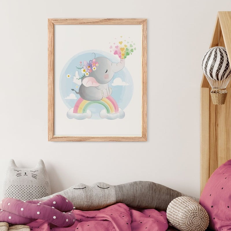 Πόστερ BABY ELEPHANT SPLASHING RAINBOW
