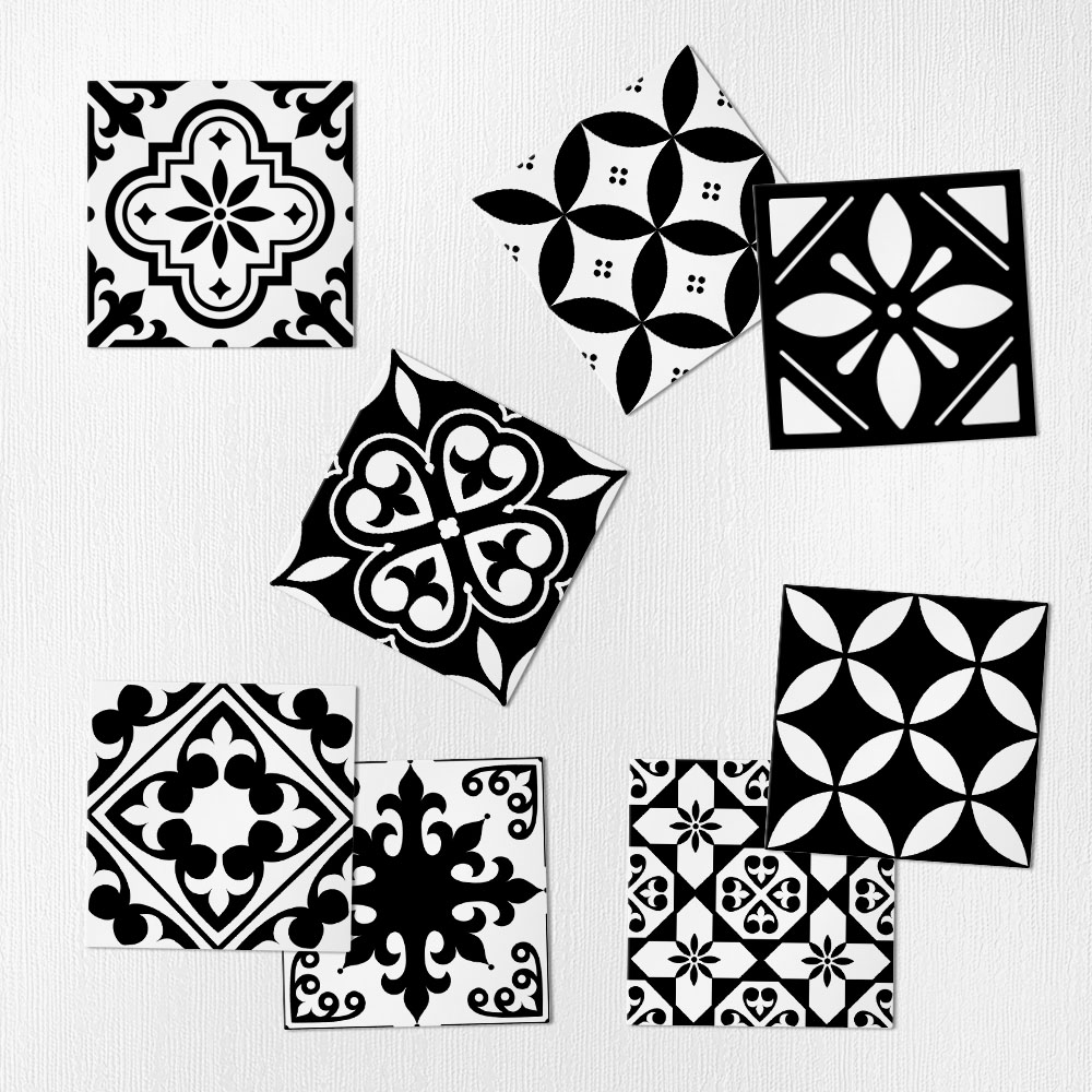 Αυτοκόλλητα Πλακάκια BLACK AND WHITE CLASSIC SET 8 τμχ