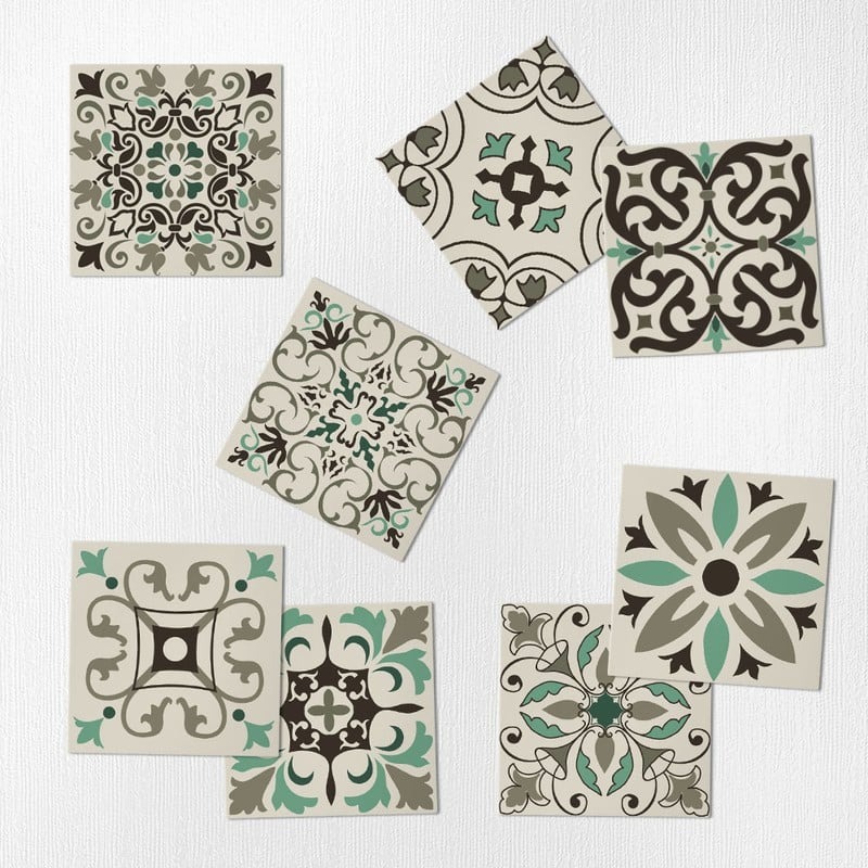 Αυτοκόλλητα Πλακάκια BLACK AND TURQUOISE CLASSIC SET 8 τμχ