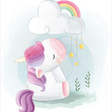 Πόστερ CUTE UNICORN SITTING UNDER RAINBOW CLOUD - Παιδικά Sticky 2