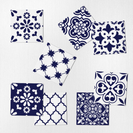 Αυτοκόλλητα Πλακάκια DARK BLUE AND WHITE CLASSIC SET 8 τμχ - Αυτοκόλλητα Πλακακια Sticky 1