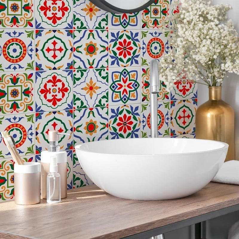 Αυτοκόλλητα Πλακάκια GREEN RED AND BLUE CLASSIC SET 8 τμχ