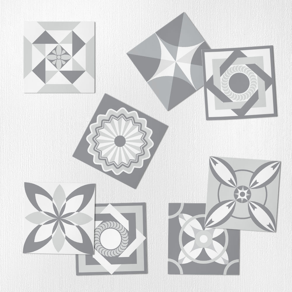 Αυτοκόλλητα Πλακάκια GREY GEOMETRIC CLASSIC SET 8 τμχ