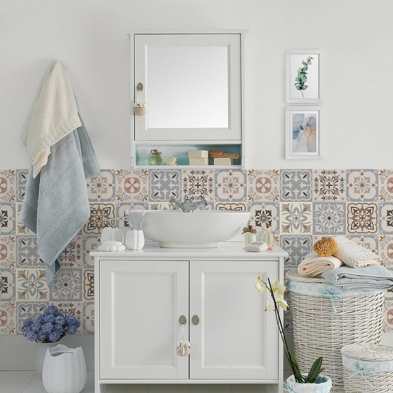 Αυτοκόλλητα Πλακάκια LIGHT BLUE AND PINK BEIGE SET 8 τμχ