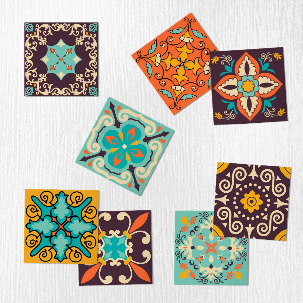 Αυτοκόλλητα Πλακάκια MINT ORANGE AND BROWN VINTAGE SET 8 τμχ