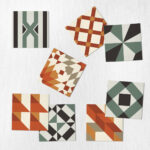 Αυτοκόλλητα Πλακάκια OLIVE AND ORANGE GEOMETRIC SET 8 τμχ