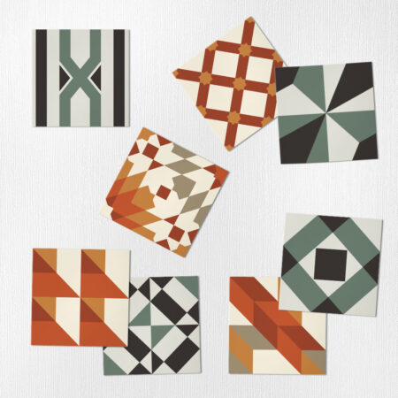 Αυτοκόλλητα Πλακάκια OLIVE AND ORANGE GEOMETRIC SET 8 τμχ - Αυτοκόλλητα Πλακακια Sticky 1