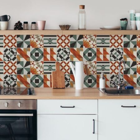 Αυτοκόλλητα Πλακάκια OLIVE AND ORANGE GEOMETRIC SET 8 τμχ - Αυτοκόλλητα Πλακακια