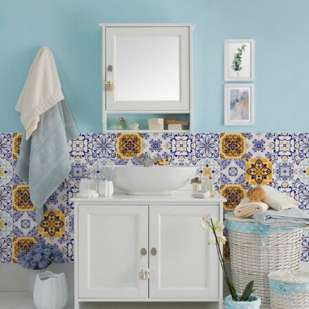 Αυτοκόλλητα Πλακάκια ORANGE AND BLUE VINTAGE SET 8 τμχ - Αυτοκόλλητα Πλακακια