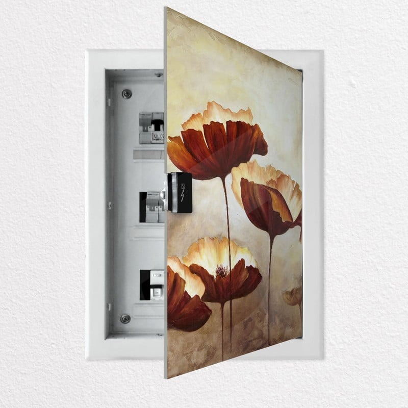 Aυτοκόλλητο ηλεκτρολογικού πίνακα PAINTING POPPIES TEXTURE BROWN