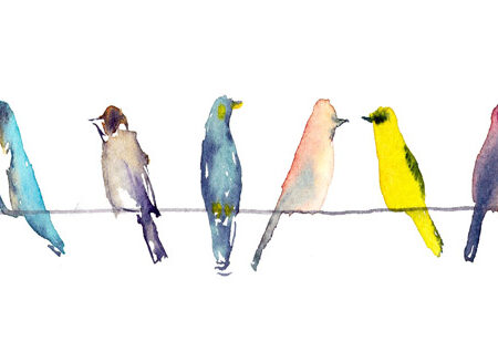 Πίνακας Πανοραμικός WATERCOLOR BIRDS ON WIRE - Πουλια Sticky 5