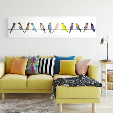 Πίνακας Πανοραμικός WATERCOLOR BIRDS ON WIRE - Πουλια