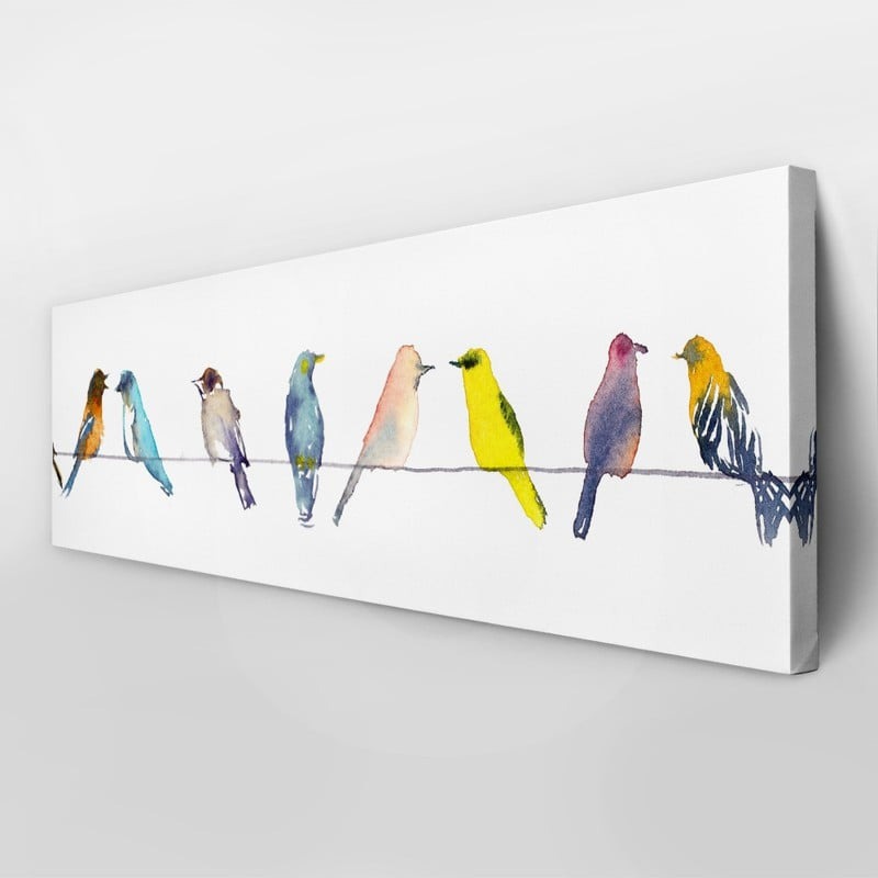 Πίνακας Πανοραμικός WATERCOLOR BIRDS ON WIRE