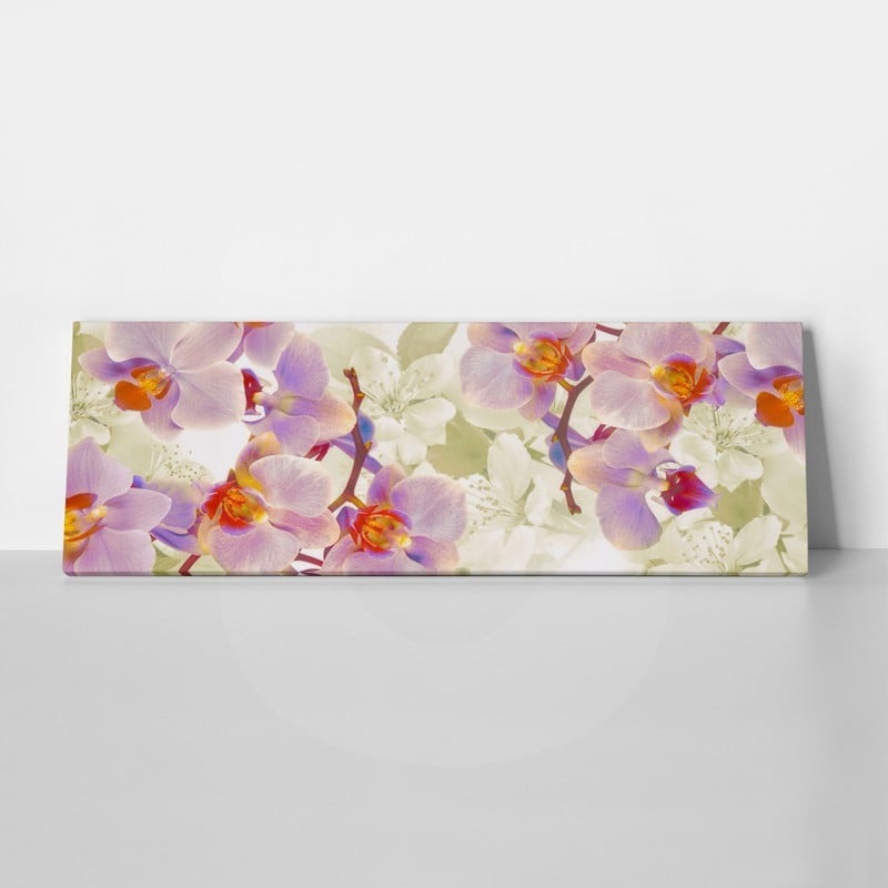 Πίνακας Πανοραμικός σε καμβά FLOWERING ORCHIDS AND CHERRIES