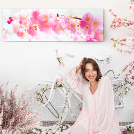 Πίνακας Πανοραμικός σε καμβά SAKURA BRANCH PINK CHERRY - Ανθη Δεντρων