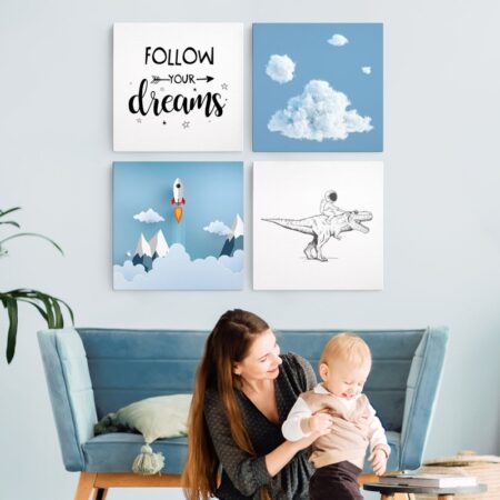 Τετράπτυχο σετ τετράγωνοι πίνακες FOLLOW YOUR DREAMS - Παιδικοι και set