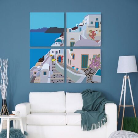 Τετράπτυχο σετ τετράγωνοι πίνακες GREEK ISLAND ILLUSTRATION - Νησια