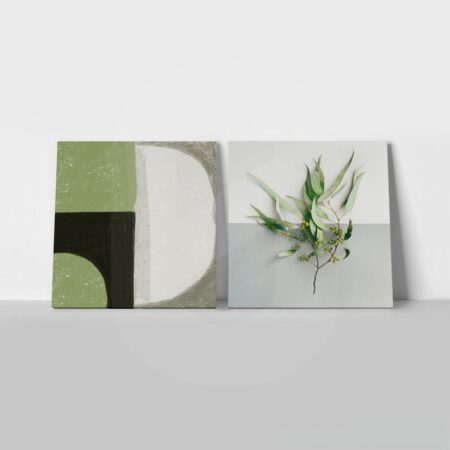 Τετράπτυχο σετ τετράγωνοι πίνακες MINIMAL ABSTRACT GREEN - Botanical - Φυτα Sticky 1