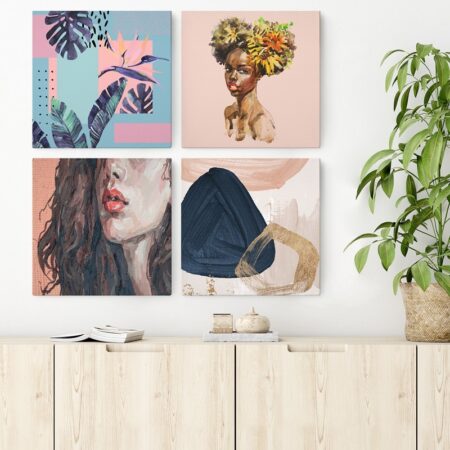 Τετράπτυχο σετ τετράγωνοι πίνακες MODERN IN PINK - Πινακες σε καμβα