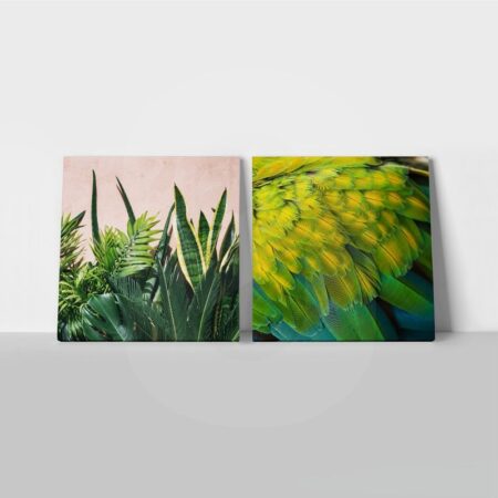 Τετράπτυχο σετ τετράγωνοι πίνακες TROPICAL JUNGLE VIBES - Τοπια και Φυση Sticky 1