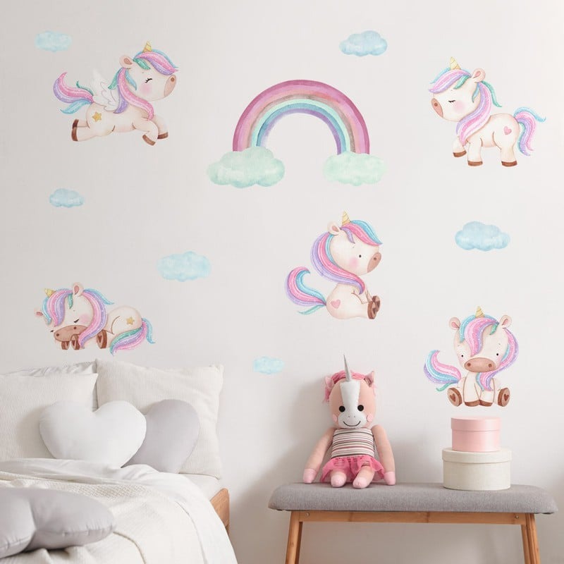 Αυτοκόλλητο τοίχου WATERCOLOR BABY UNICORNS AT THE SKY