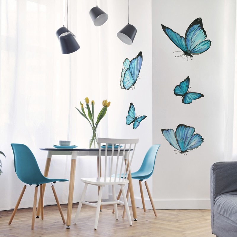 Αυτοκόλλητο τοίχου SET OF BLUE WATERCOLOR BUTTERFLIES