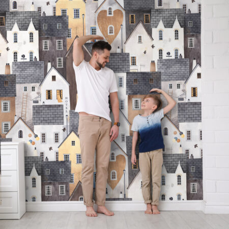 Αυτοκόλλητη Ταπετσαρία τοίχου PASTEL HOUSES PATTERN - Παιδικές Ταπετσαρίες