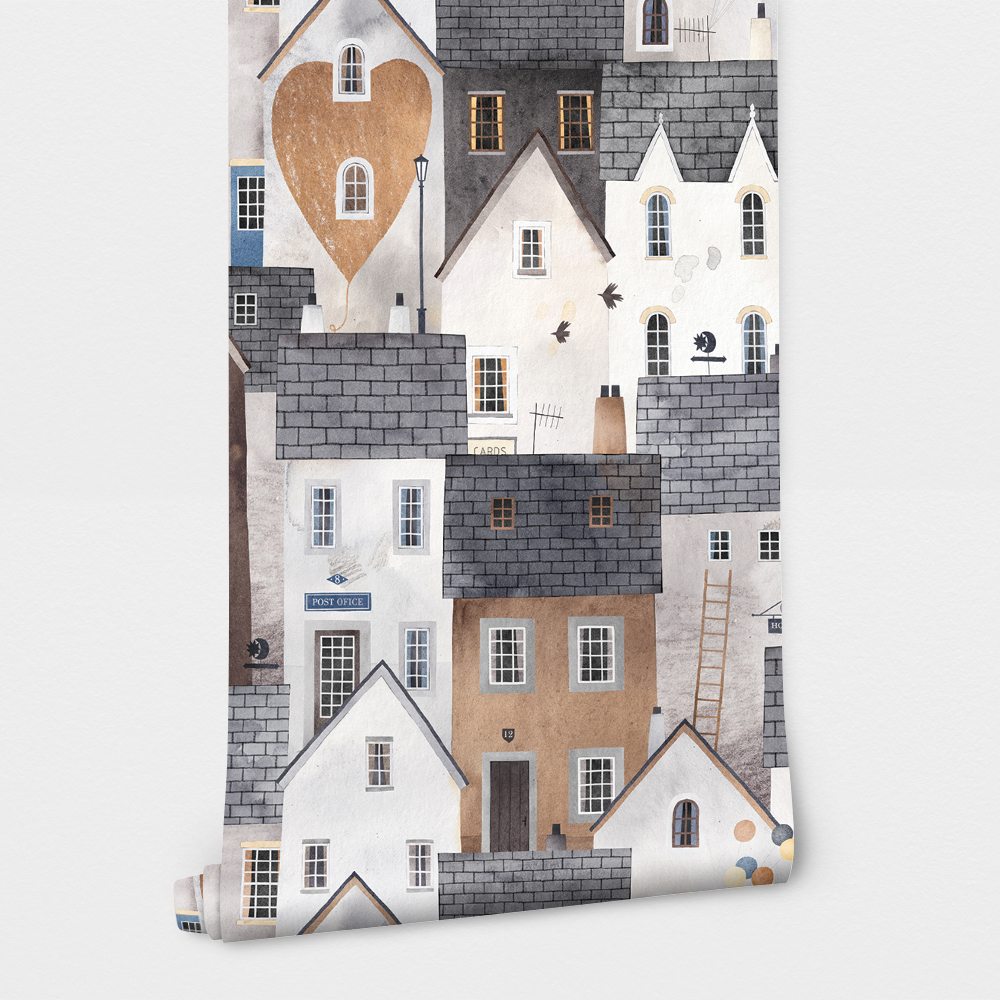Αυτοκόλλητη Ταπετσαρία τοίχου PASTEL HOUSES PATTERN