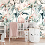 Αυτοκόλλητη Ταπετσαρία τοίχου TROPICAL FLAMINGO AND ELEPHANT