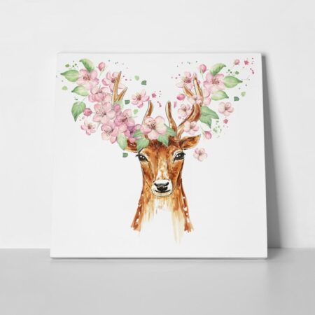 Πίνακας σε καμβά BEAUTIFUL DEER SPRING FLOWERS - Ζωα Sticky 1