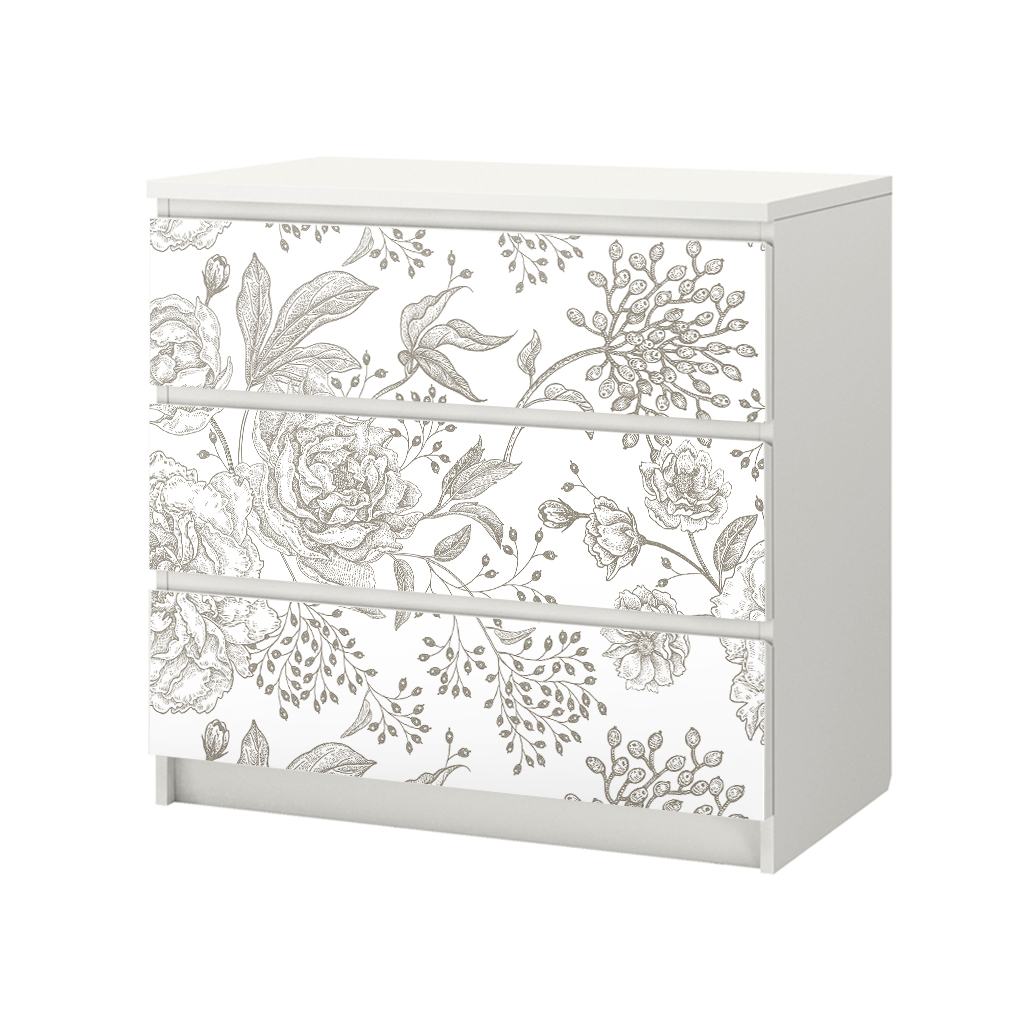 Αυτοκόλλητο Συρταριέρας GRAY VINTAGE FLOWERS