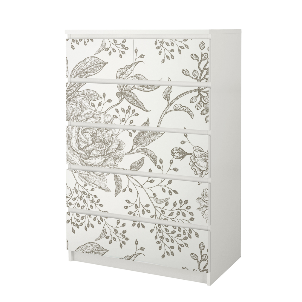 Αυτοκόλλητο Συρταριέρας GRAY VINTAGE FLOWERS