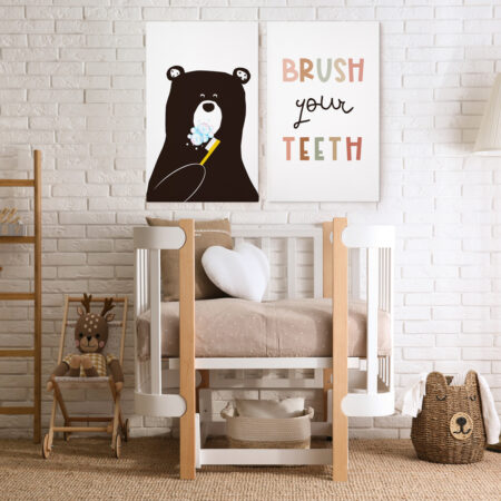 Σετ Δίπτυχος Πινακας σε καμβά BRUSH YOUR TEETH BEAR - Παιδικοι και set