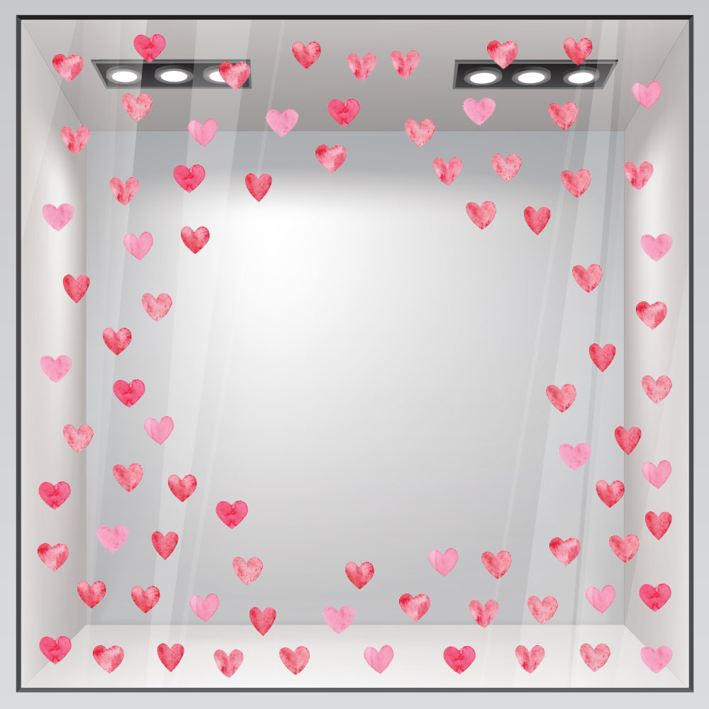 Αυτοκόλλητο βιτρίνας WATERCOLOR HEARTS