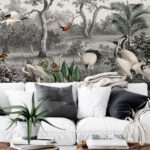 Αυτοκόλλητη Ταπετσαρία τοίχου CRANES IN FOREST PAINTING