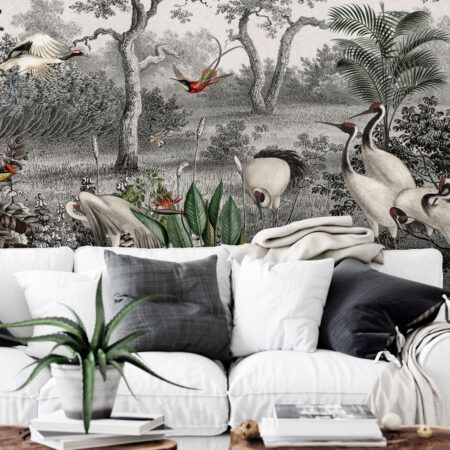 Αυτοκόλλητη Ταπετσαρία τοίχου CRANES IN FOREST PAINTING - Tropical Sticky 1
