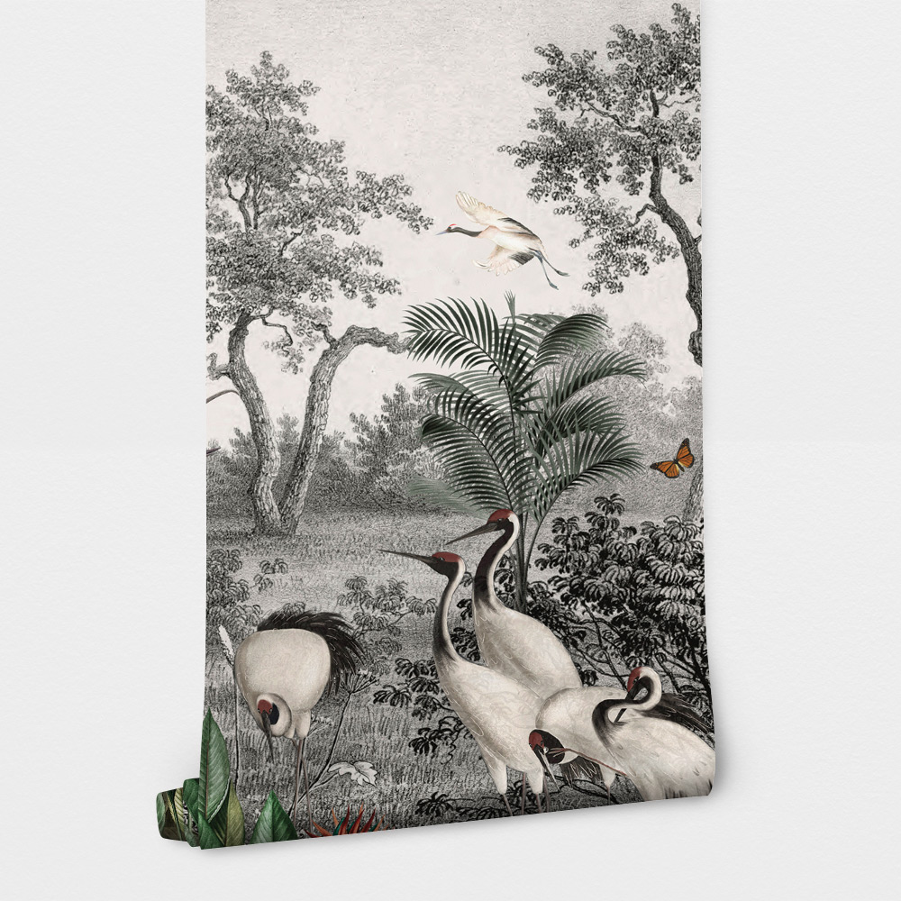 Αυτοκόλλητη Ταπετσαρία τοίχου CRANES IN FOREST PAINTING