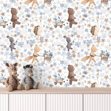 Αυτοκόλλητη Ταπετσαρία τοίχου CUTE FLOWER ANIMALS - Παιδικές Ταπετσαρίες