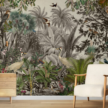 Αυτοκόλλητη Ταπετσαρία τοίχου DETAILED FOREST AND ANIMALS - Tropical