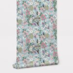 Αυτοκόλλητη Ταπετσαρία τοίχου FLORAL PATTERN WITH CUTE BIRDS