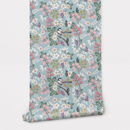 Αυτοκόλλητη Ταπετσαρία τοίχου FLORAL PATTERN WITH CUTE BIRDS - Floral - Λουλουδια Sticky 2