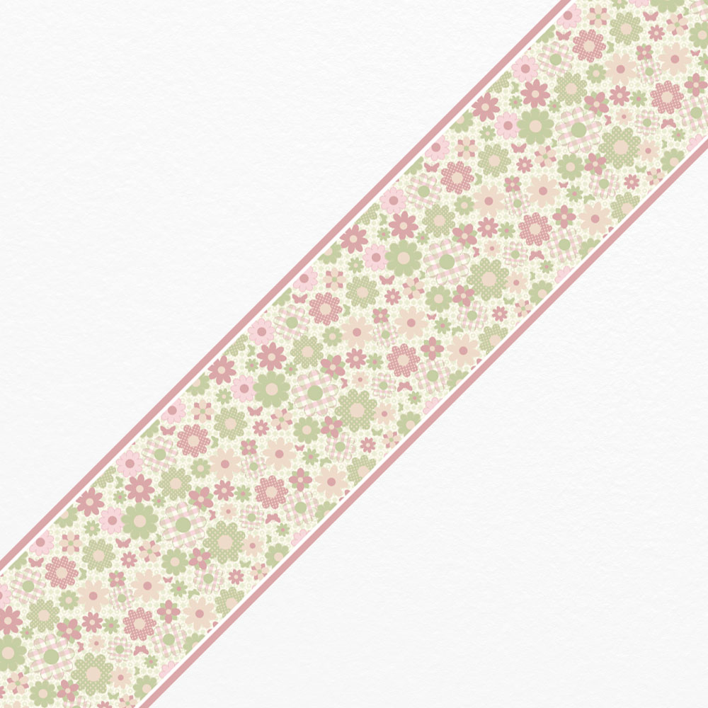 Μπορντούρα τοίχου GREEN AND PINK FLOWERS