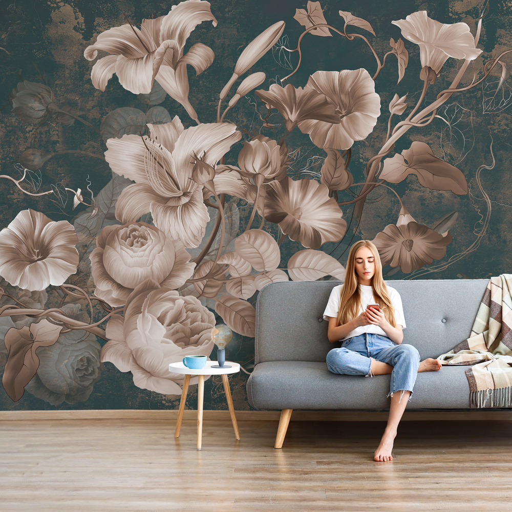Αυτοκόλλητη Ταπετσαρία τοίχου HORN FLOWERS PAINTING